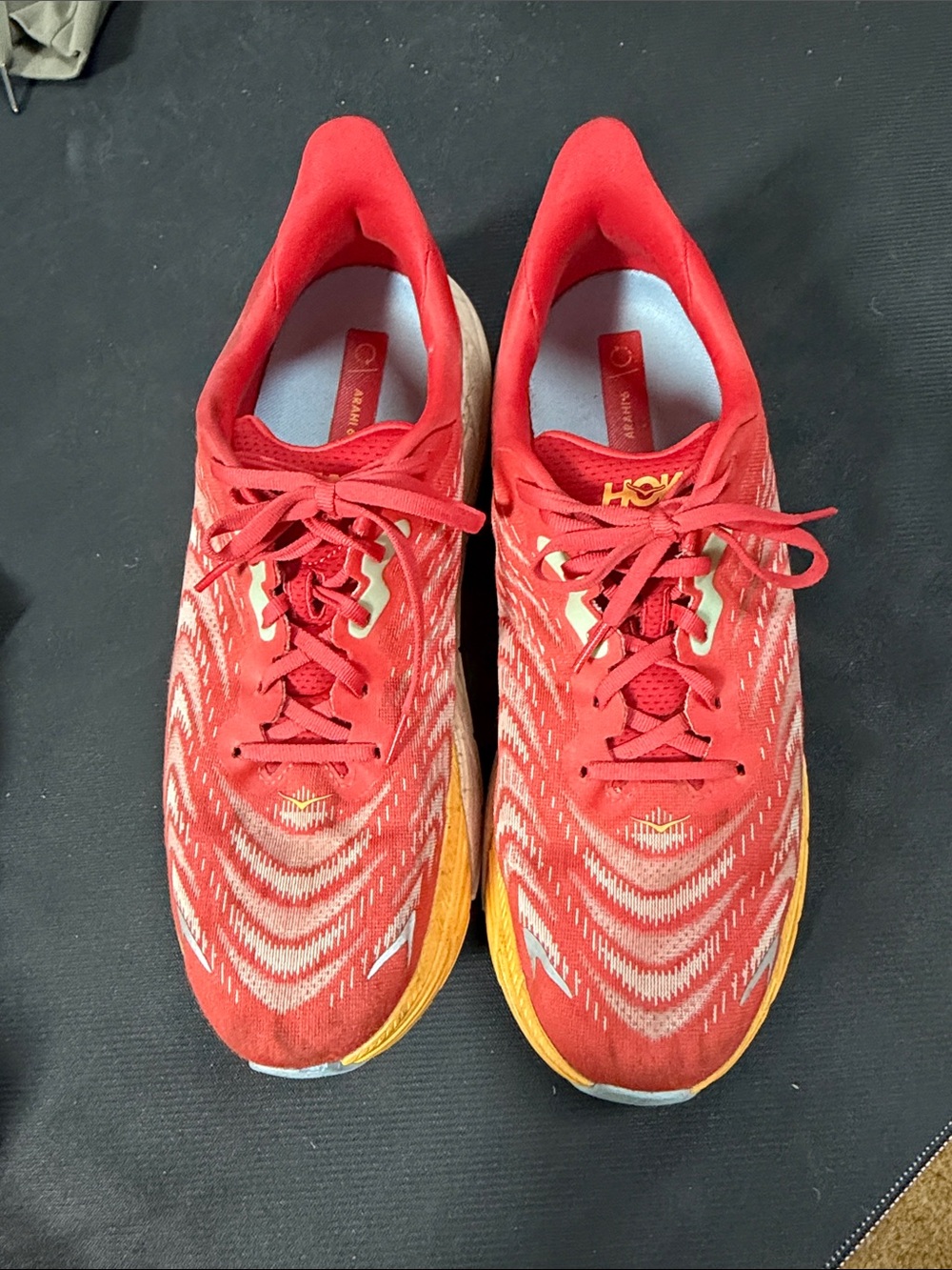 Hoka Men’s Red Athletic Shoes with Yellow Midsole